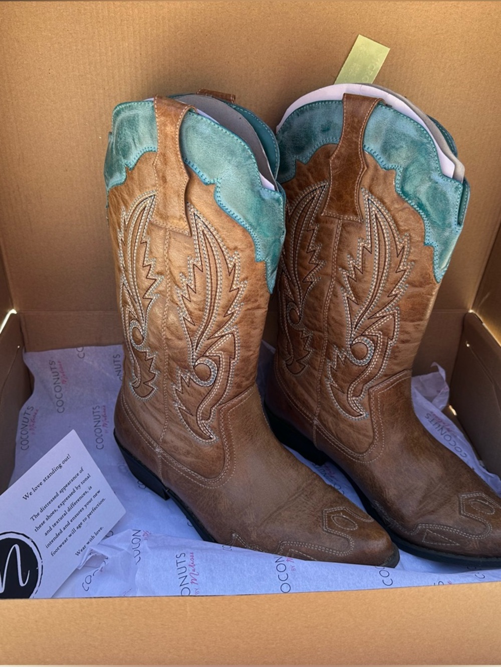 Coconuts by Matisse Brown & Teal Embroidered Western Boots - Picture 9 of 10
